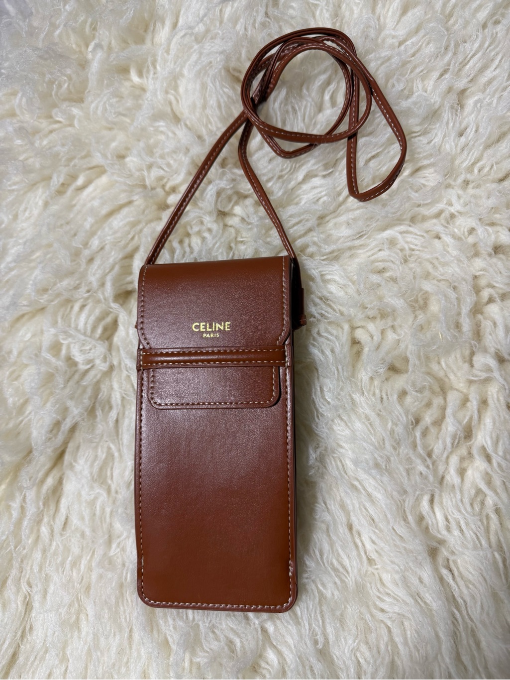 Celine Paris Brown Faux Leather Eyeglasses & Phone Crossbody Case Nwot